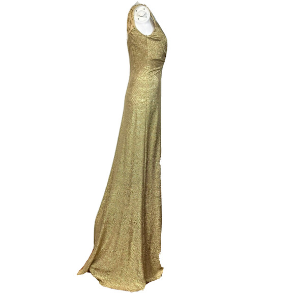 David Meister Gown Womens Sz 2 Gold Metallic Evening Gown Lace‎ Sequin Twist - Picture 2 of 10
